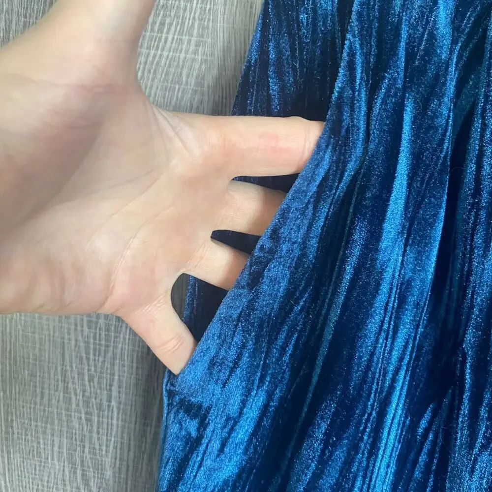 Free People Crushed Velvet Wide Leg Pants in Blue Women's 0 - Picture 4 of 7